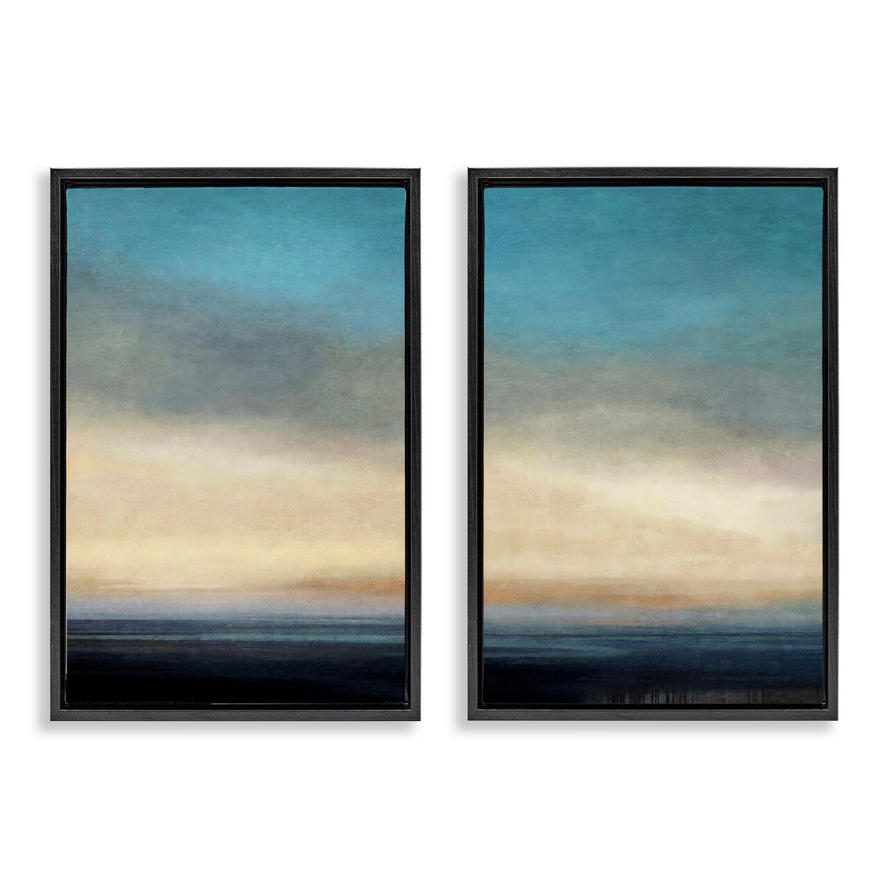 Stupell Industries Calm Tranquil Sea horizon 2 pc Framed Floater Canvas Wall Art Set Design by Suzanne Nicoll